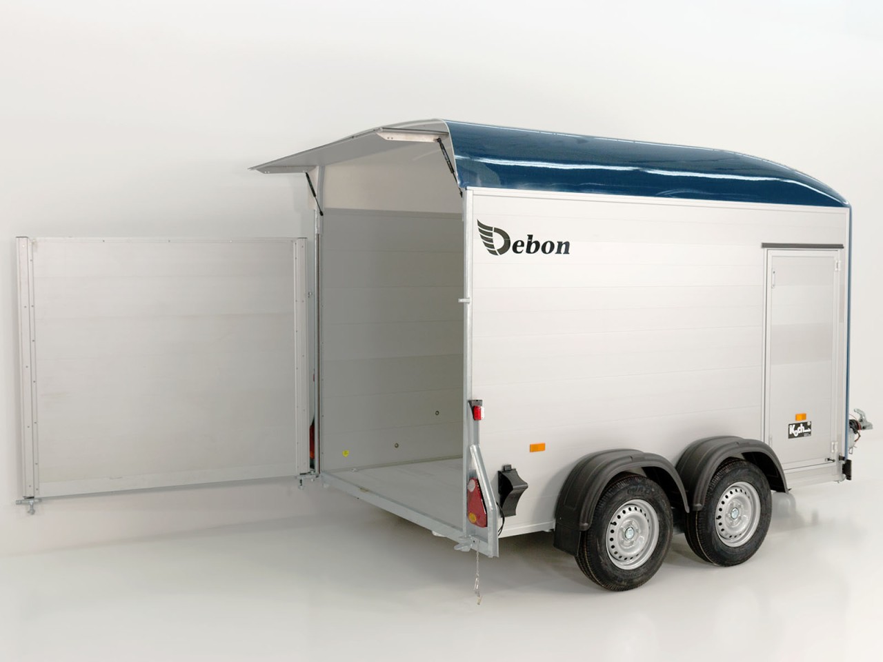 Debon Kofferanhänger C500 164x300cm H:200cm 2,0t|Alu|Polybug|Tür|blau-Neu