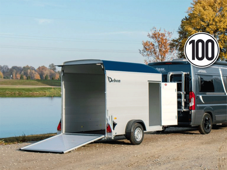 Debon Kofferanhänger Cargo 148x295cm H:190cm 1,3t|Alu, Polybug|Tür|blau